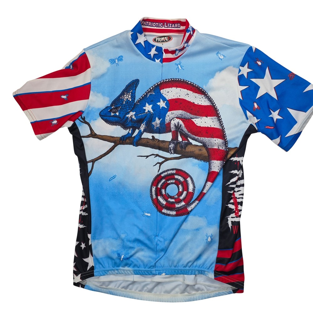 Primal Wear Patriotic Lizard Cycling Jersey Mens Lg‎ American Flag Full Zip USA